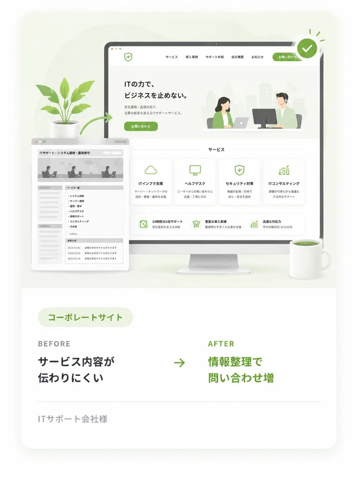 ITサポート会社のコーポレートサイト画面