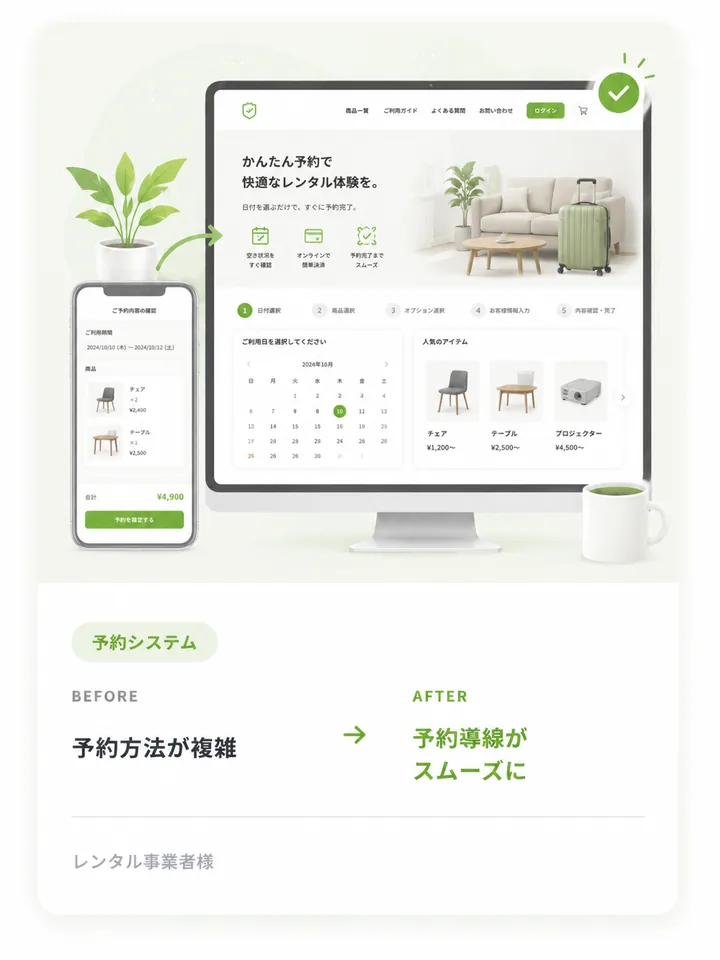 レンタル予約システムの画面