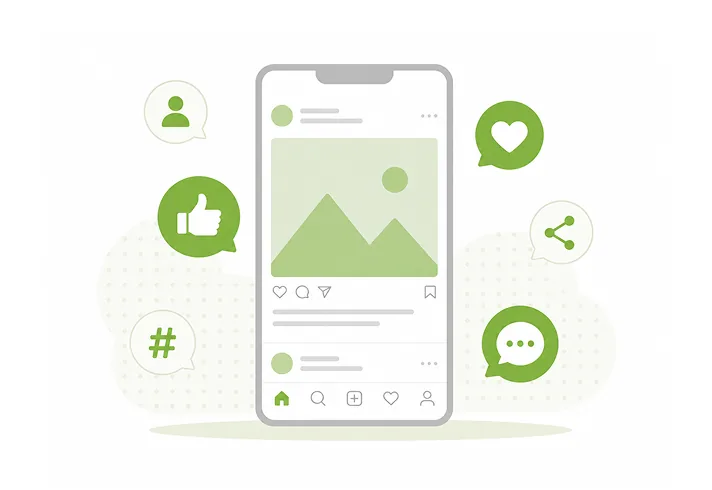 いいね付きのスマホSNS投稿イメージ